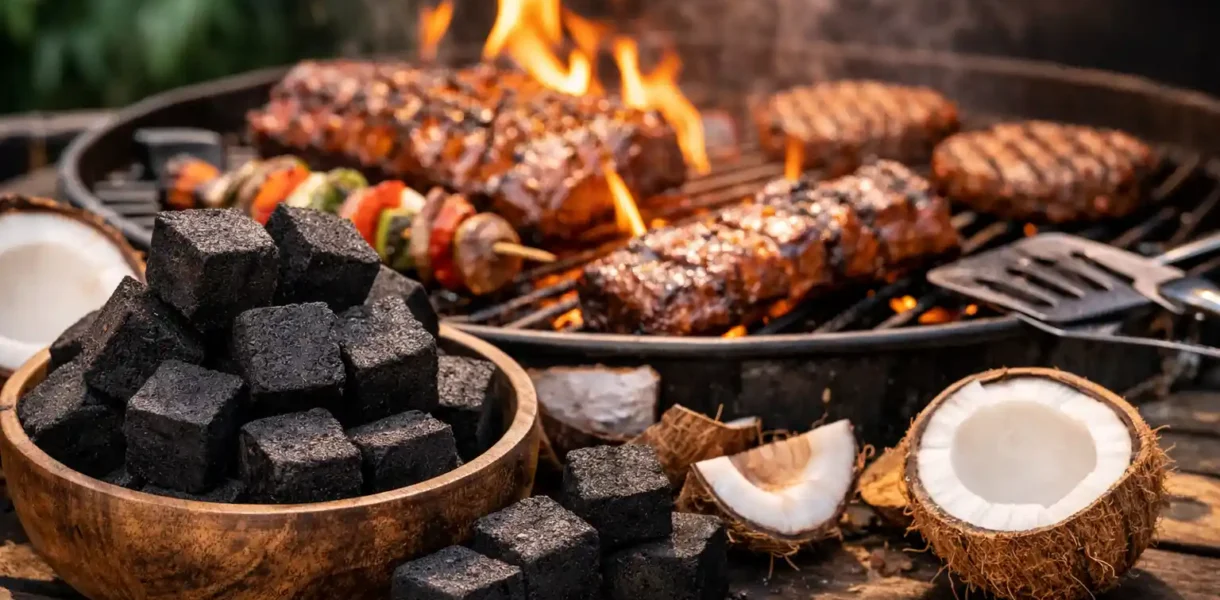 Sustainable coconut charcoal briquettes for grilling