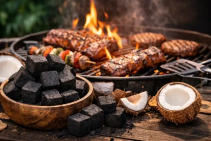 Sustainable coconut charcoal briquettes for grilling