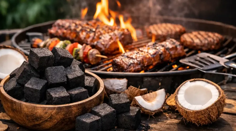 Sustainable coconut charcoal briquettes for grilling