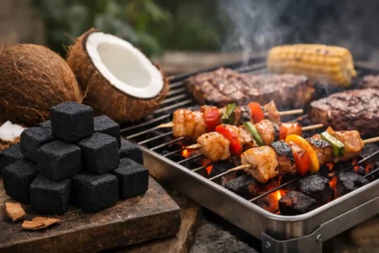 Coconut charcoal briquettes with even burning