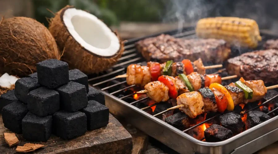 Coconut charcoal briquettes with even burning