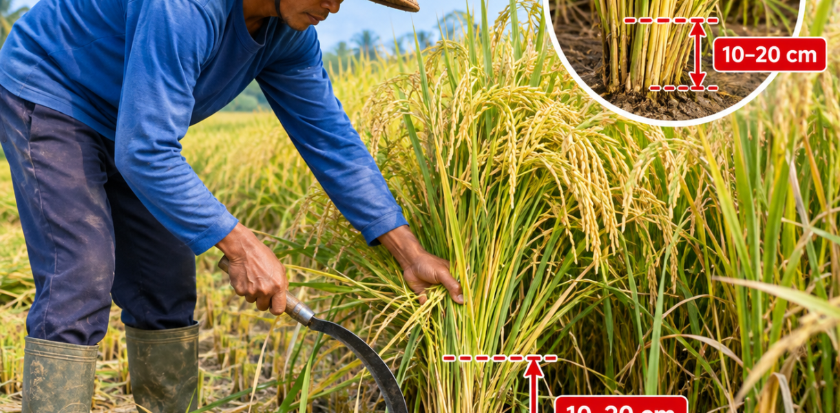 berapa tinggi padi dipotong