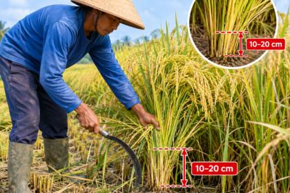 berapa tinggi padi dipotong