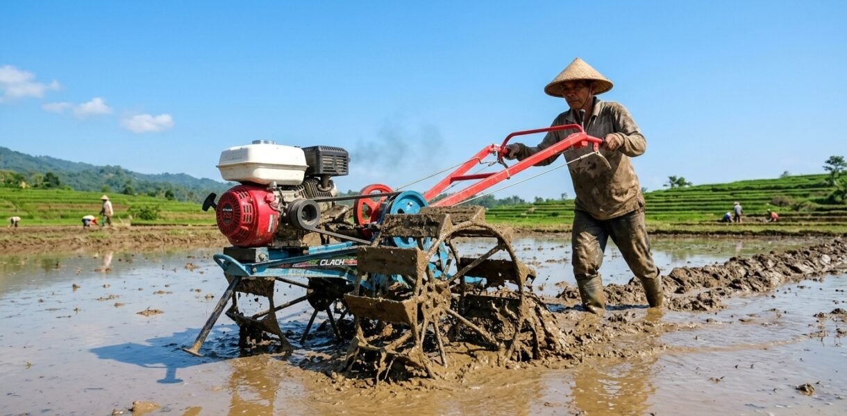 mengatasi traktor selip di sawah