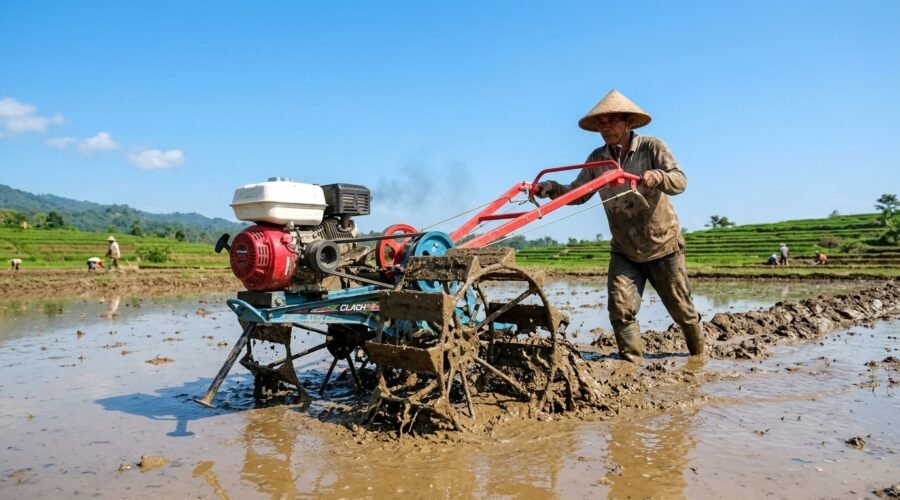 mengatasi traktor selip di sawah